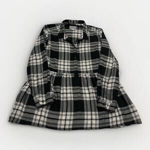 American Eagle Plaid Flannel Tunic Size Small Black White Pin Tuck Jegging Fit M